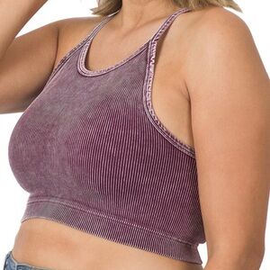 Zenana Plus SizeWomen's Ribbed Egg Plant Crop Top
